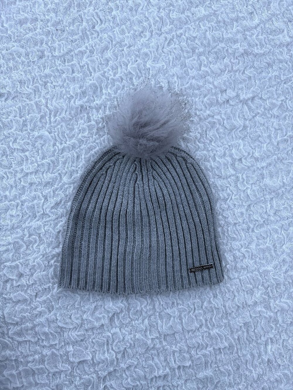 Michael Kors Gray Faux Fur Pom Pom Beanie